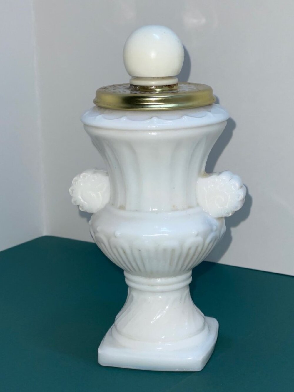 Vintage Avon Milk Glass Urn Decanter Bottle Silk and Honey Bath Foam Empty